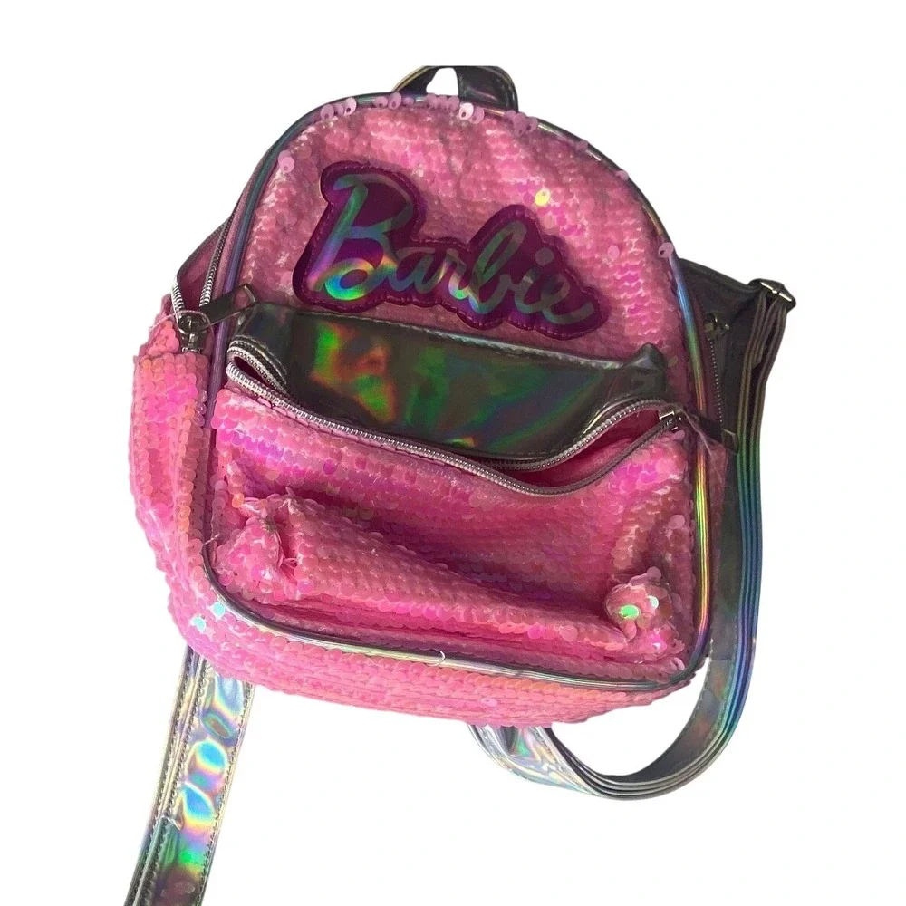 Barbie Pink Sequin Mini Backpack Iridescent Straps Sparkle Bag Kids Child